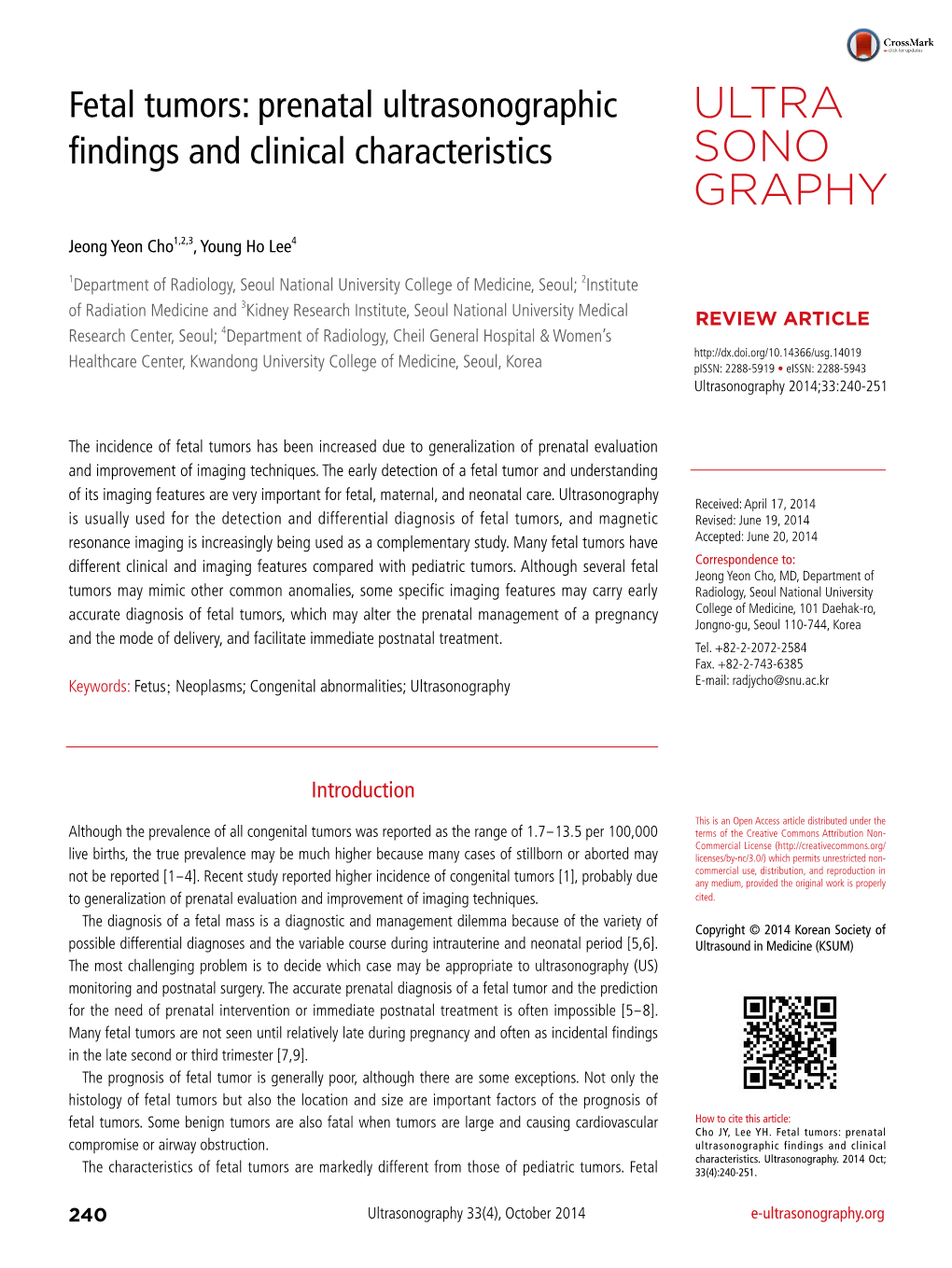 Fetal Tumors: Prenatal Ultrasonographic Findings and Clinical Characteristics