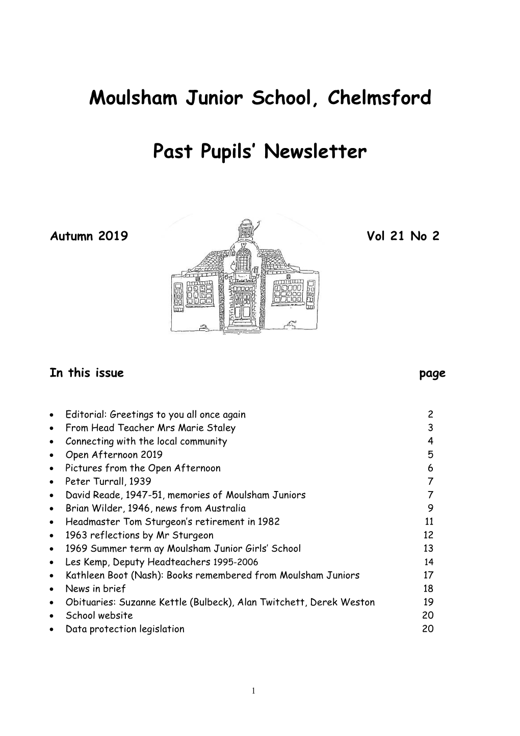 Moulsham Junior School, Chelmsford Past Pupils' Newsletter