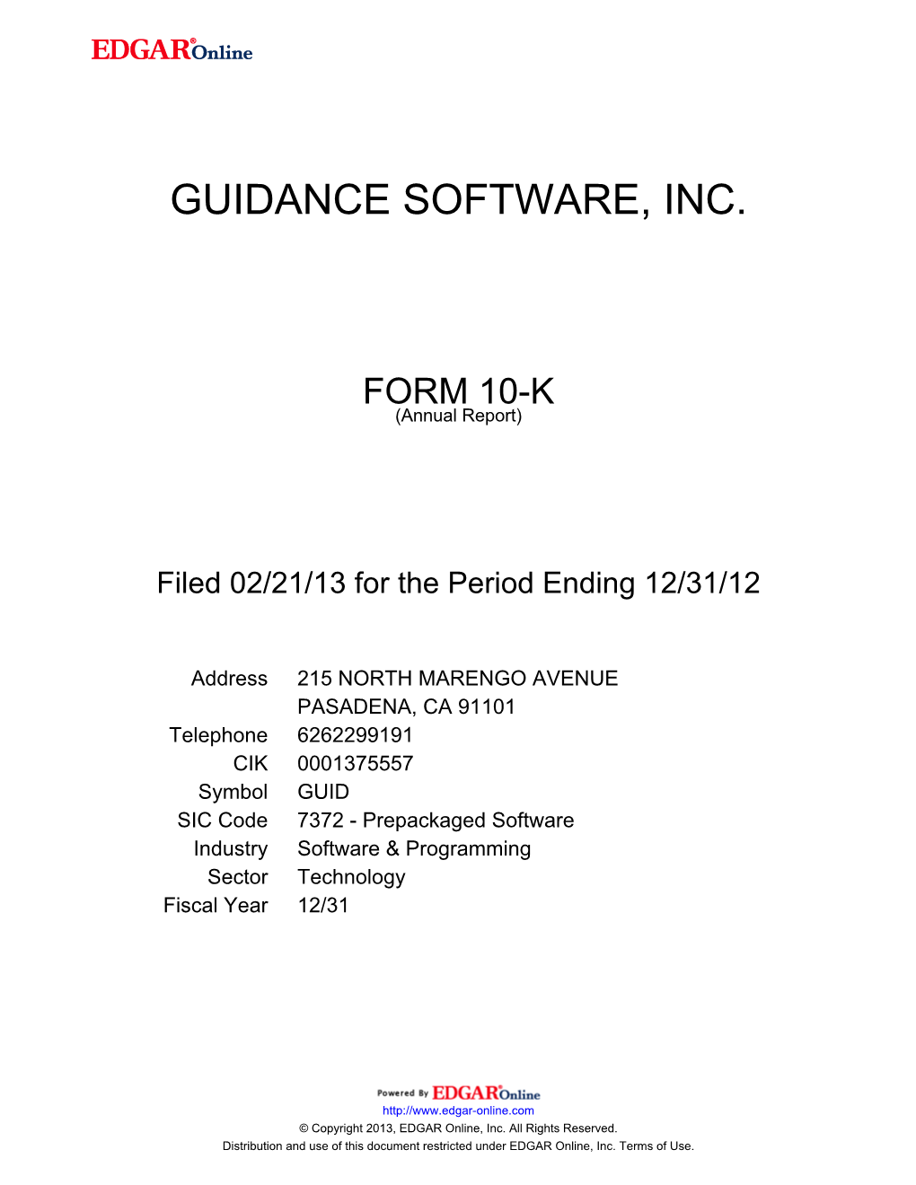 Guidance Software, Inc