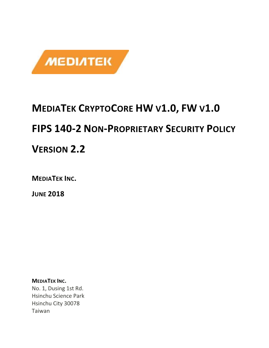 Mediatek Cryptocore Hw V1.0, Fw V1.0 Fips 140-2 N