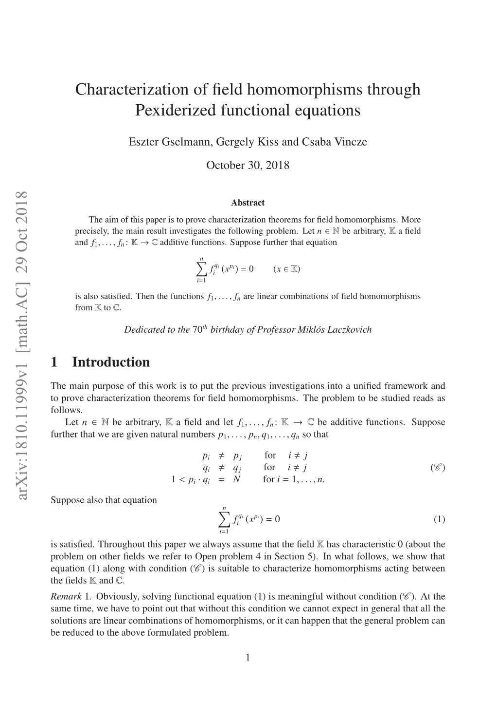 Characterization of Field Homomorphisms Through