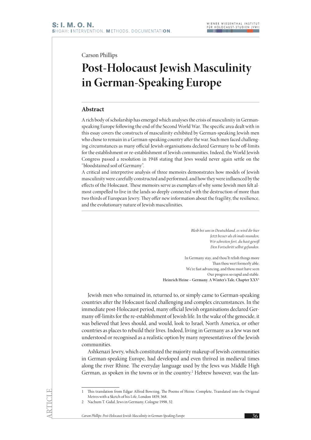 Post-Holocaust Jewish Masculinity in German-Speaking Europe