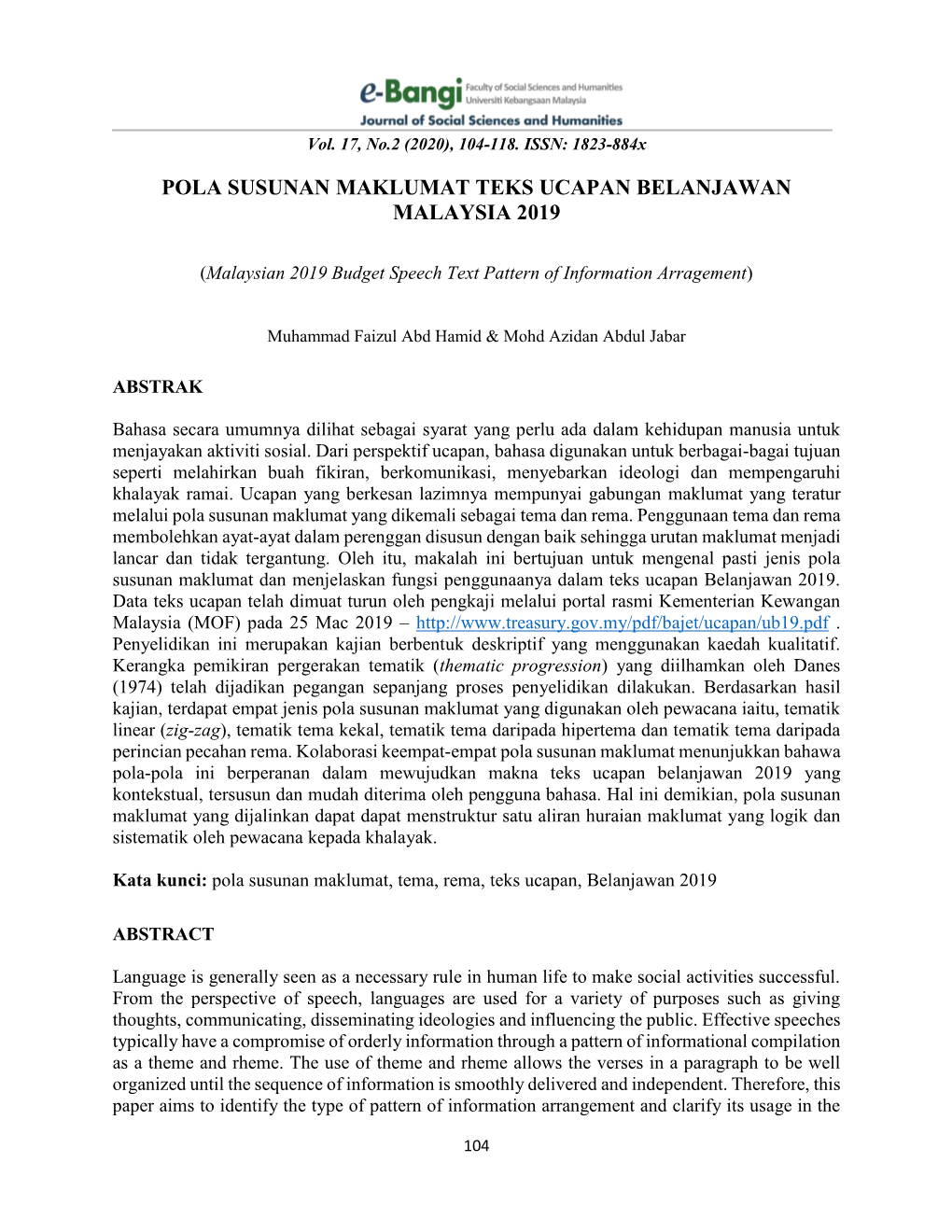 Pola Susunan Maklumat Teks Ucapan Belanjawan Malaysia 2019