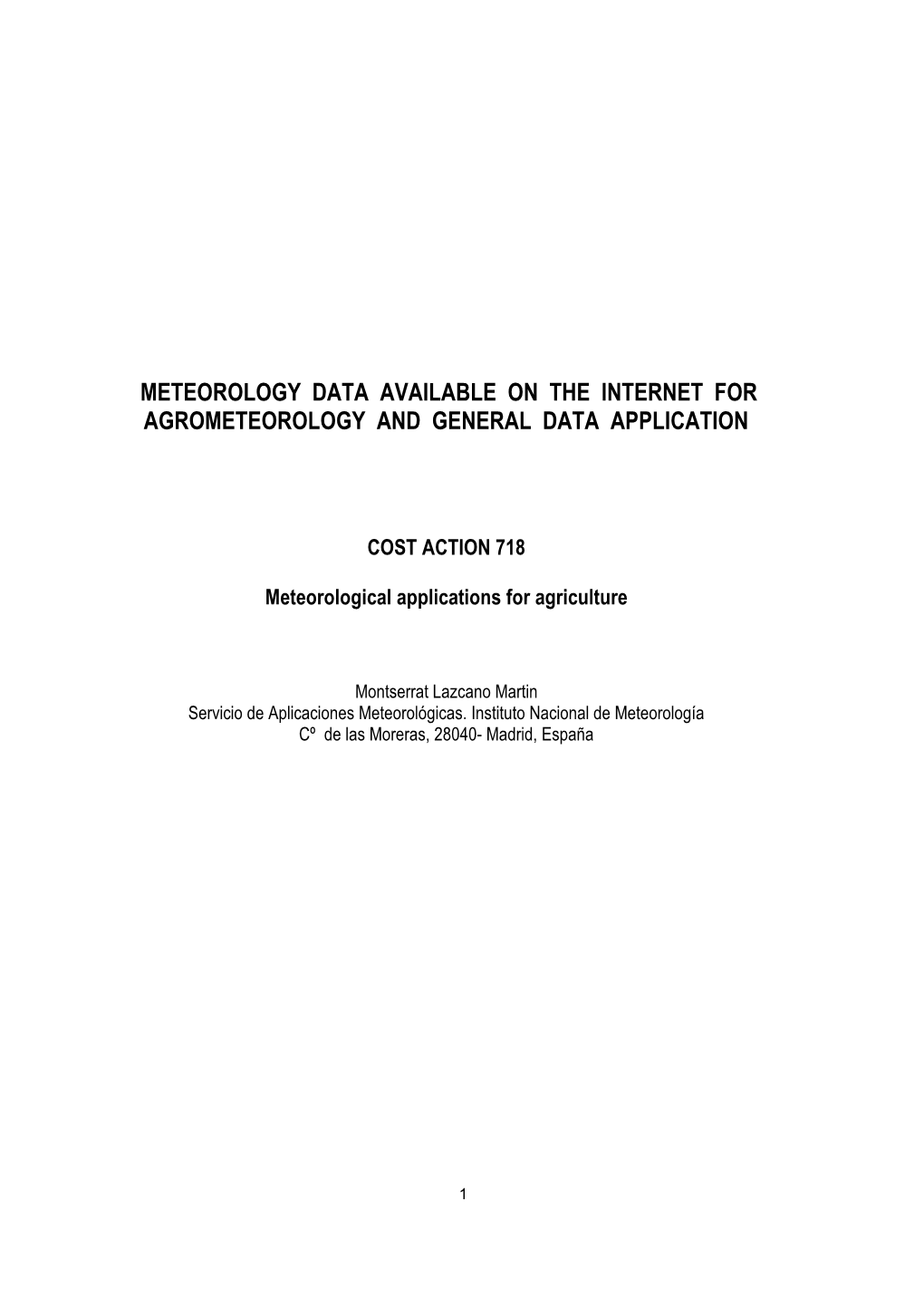 Meteorology Data Available on the Internet for Agrometeorology and General Data Application