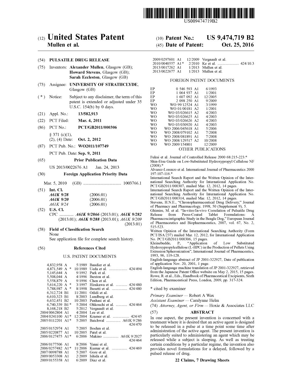 (12) United States Patent (10) Patent No.: US 9.474,719 B2 Mullen Et Al