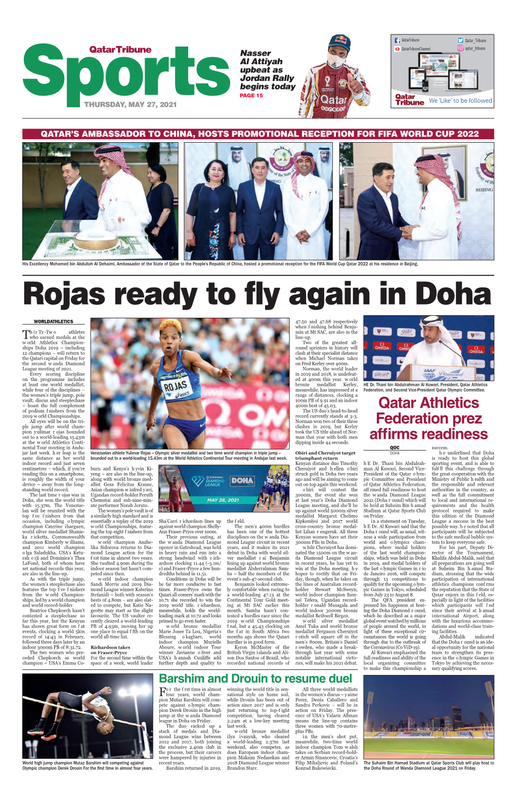 Rojas Ready to Fly Again in Doha