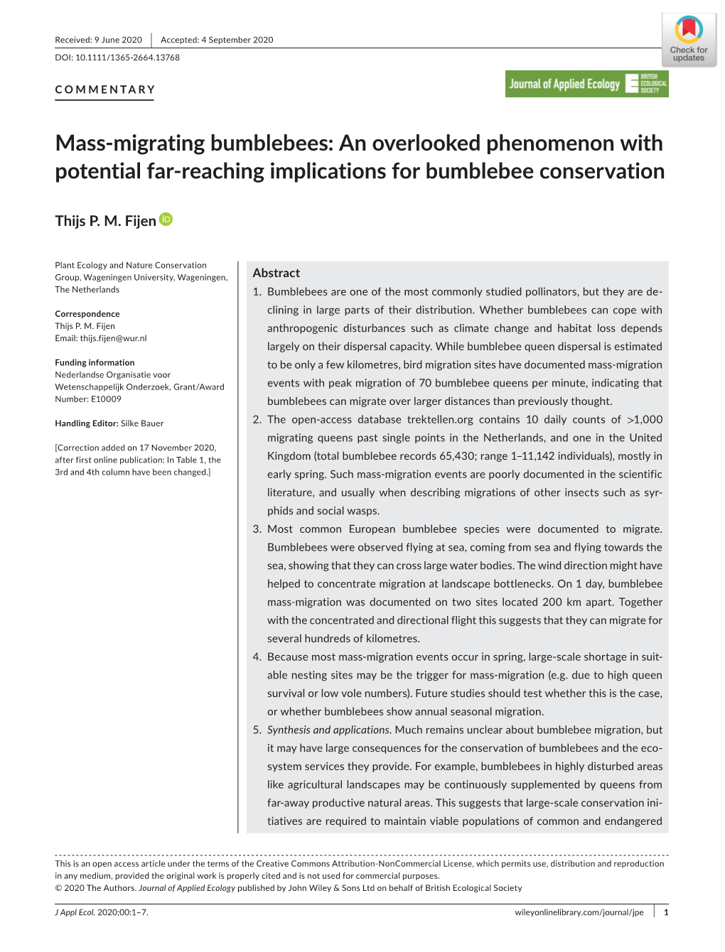 Mass‐Migrating Bumblebees