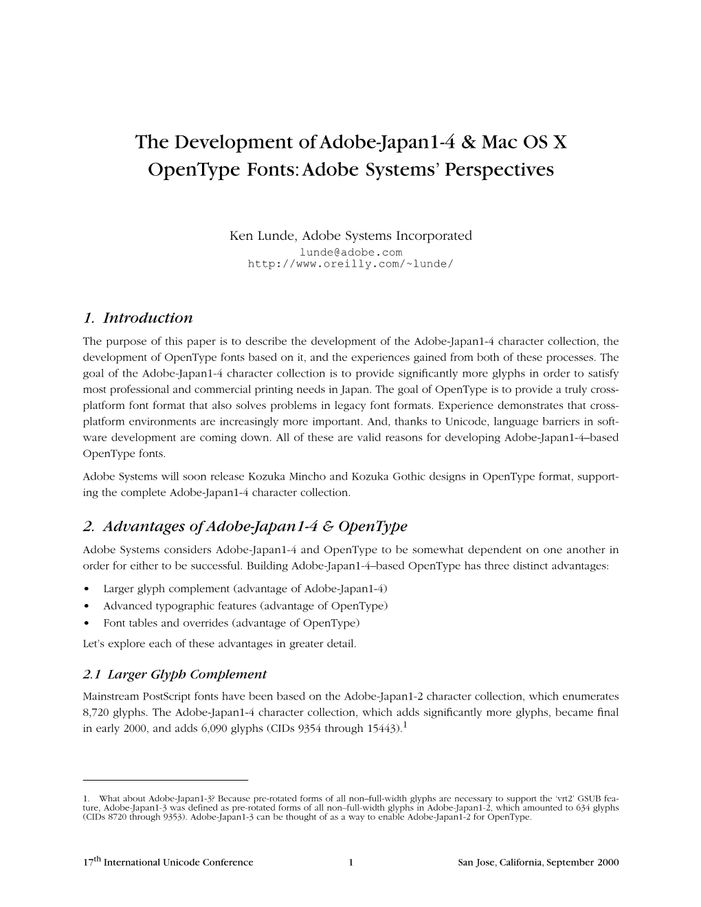 The Development of Adobe-Japan1-4 Opentype Fonts