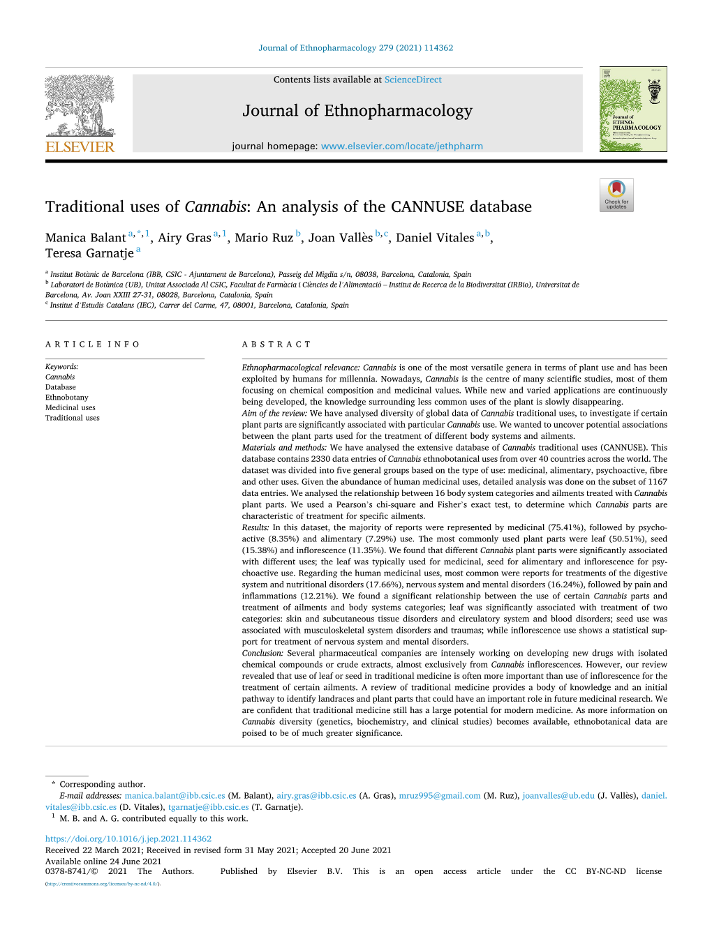 Traditional Uses of Cannabis: an Analysis of the CANNUSE Database