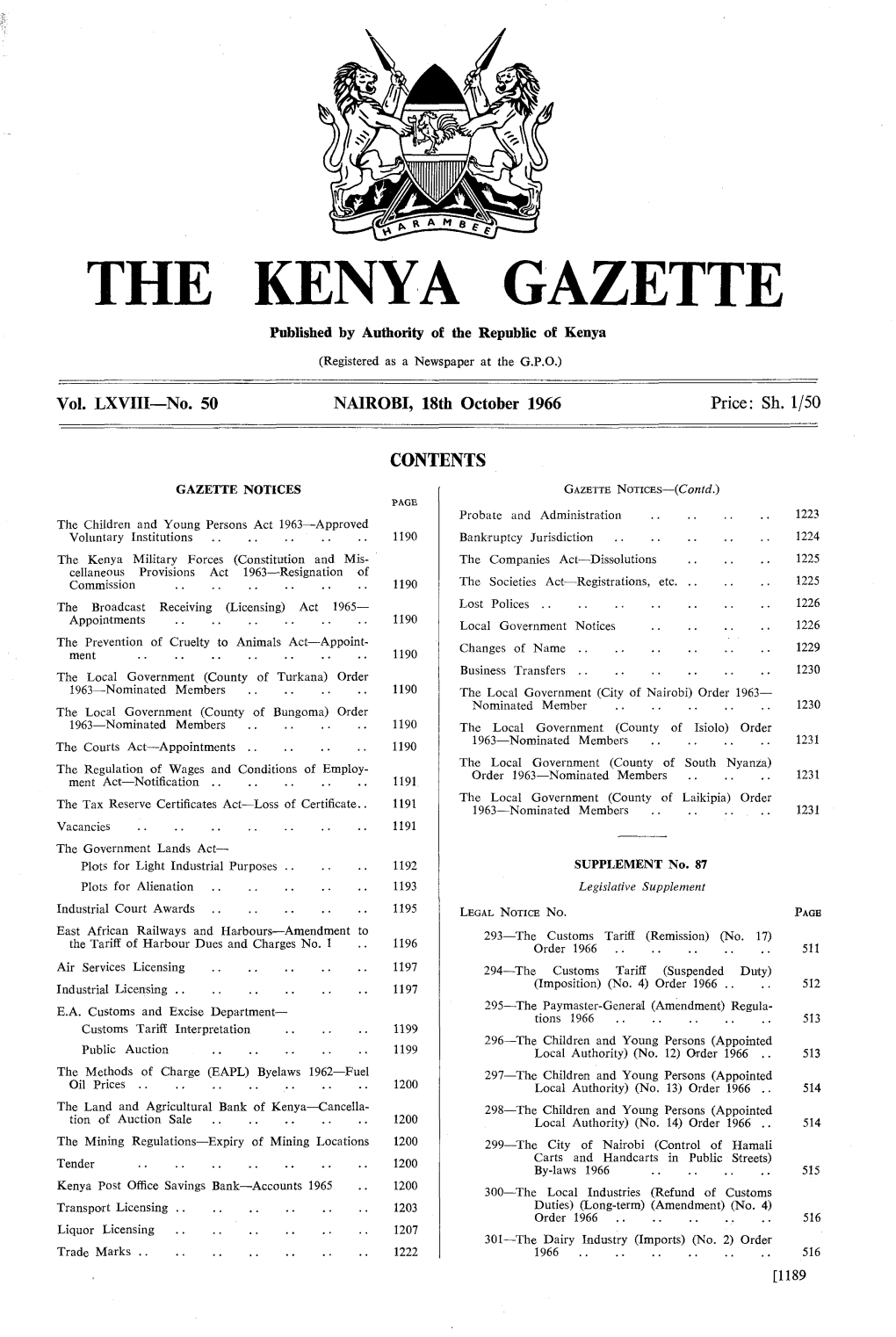 THE KENYA GAZETTE Published by Authority of the Republic of Kenya