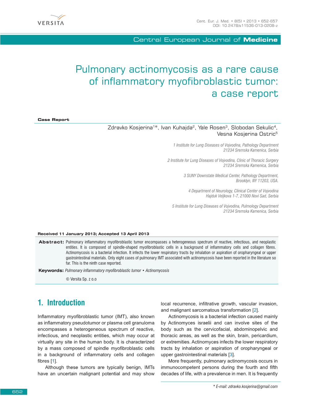 Pulmonary Actinomycosis As a Rare Cause of Inflammatory Myofibroblastic Tumor: a Case Report
