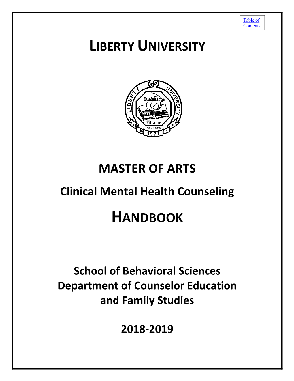 MASTER of ARTS Clinical Mental Health Counseling HANDBOOK