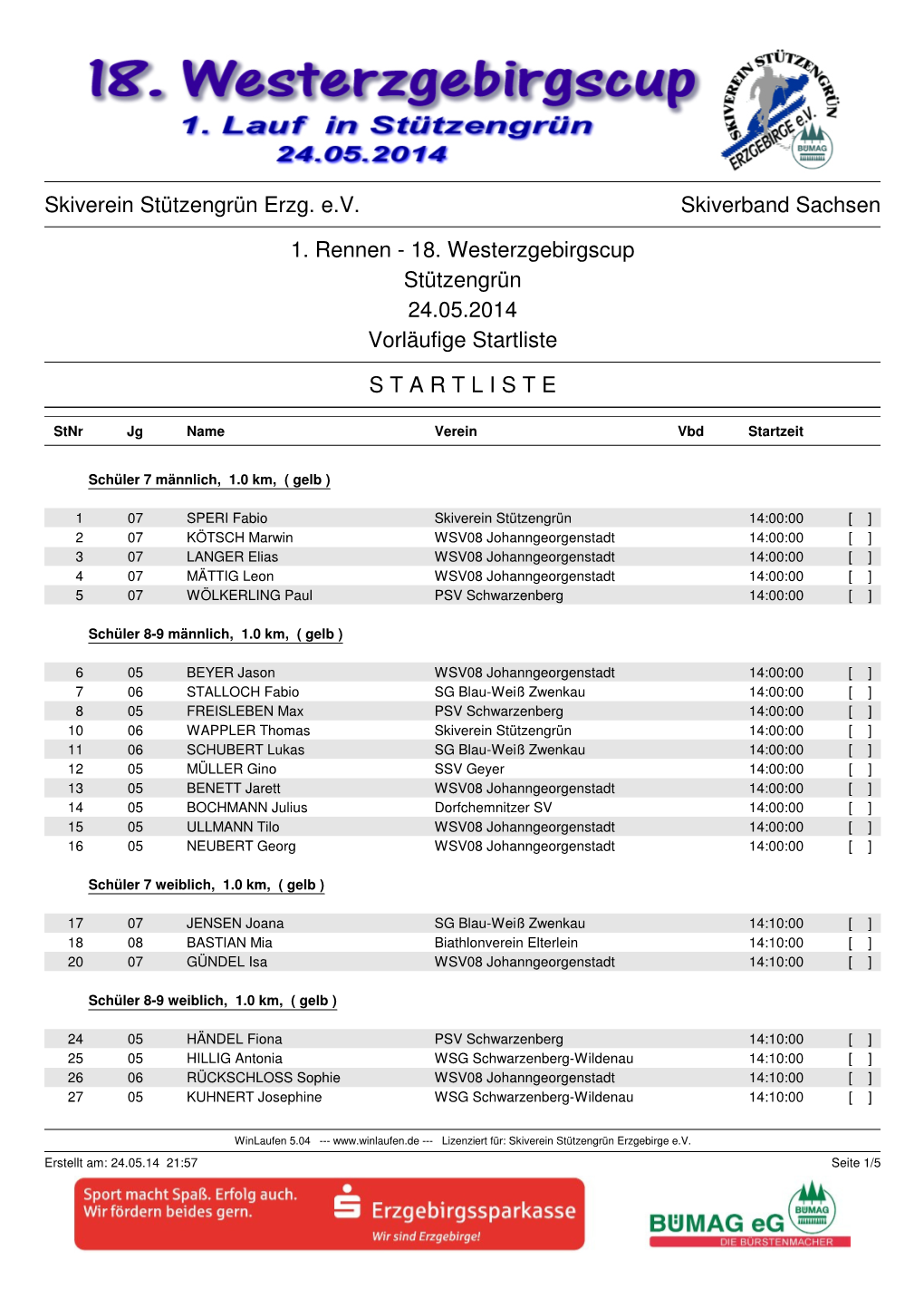 Skiverein Stützengrün Erzg. E.V. Skiverband Sachsen 1. Rennen