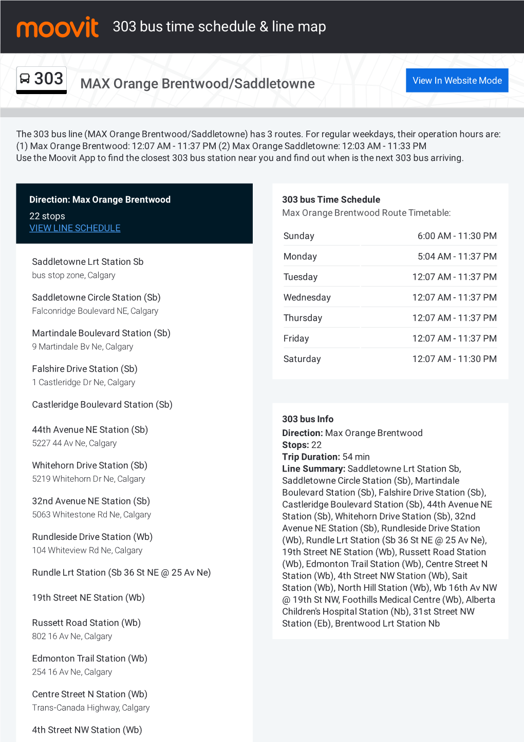 303 Bus Time Schedule & Line Route