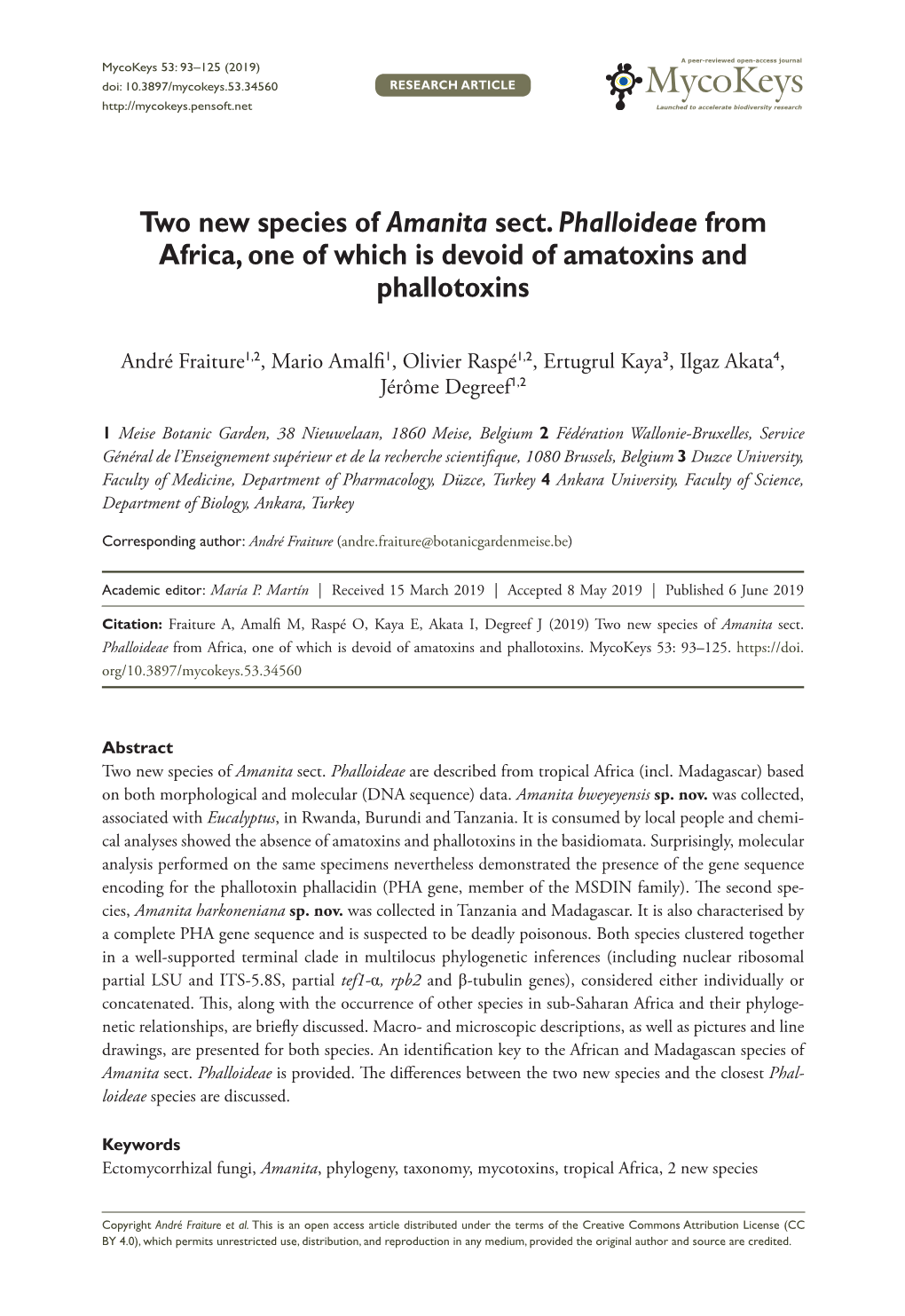 Two New Species of Amanita Sect. Phalloideae from Africa