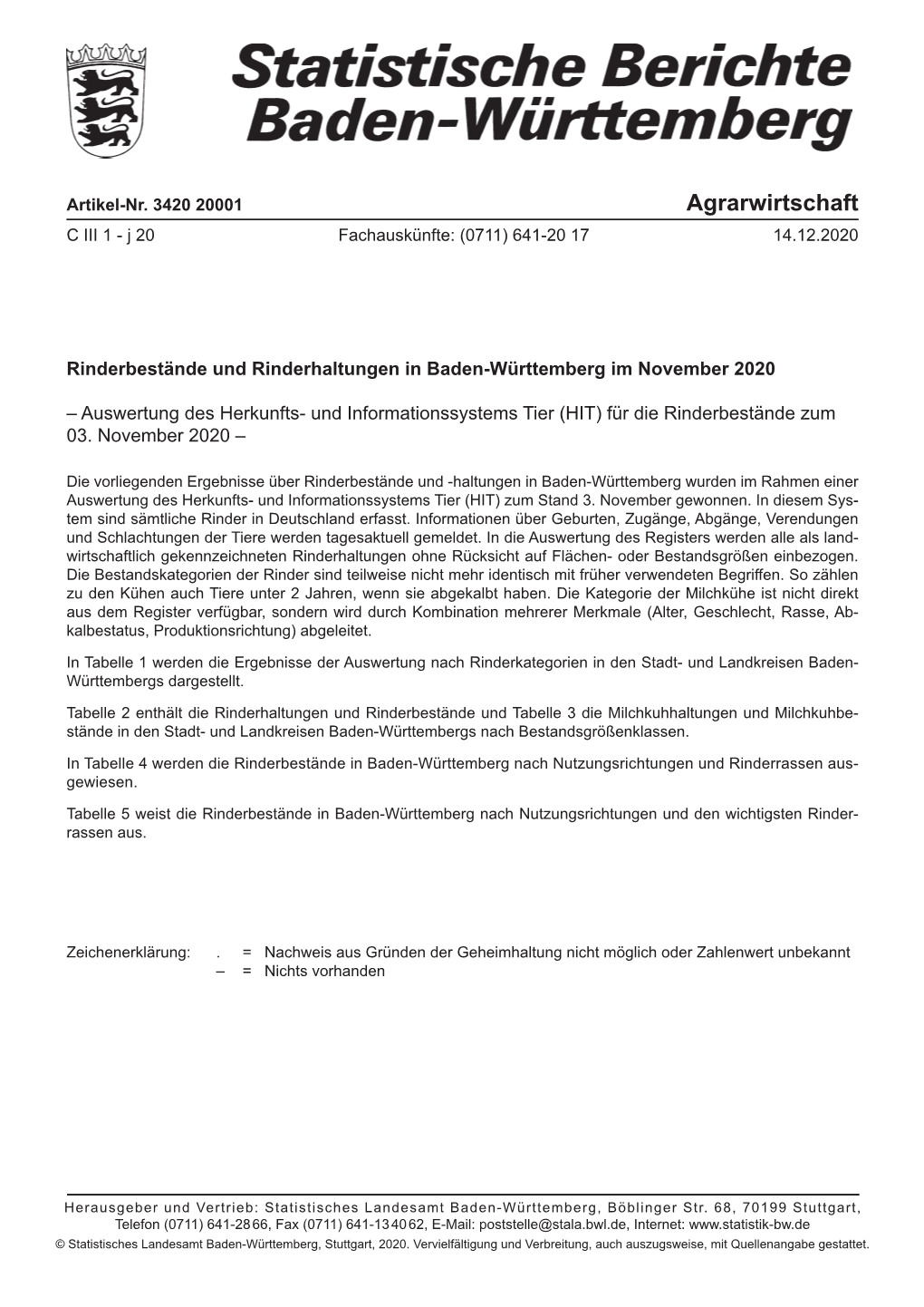Rinderbestände Und Rinderhaltungen in Baden-Württemberg Im November 2020