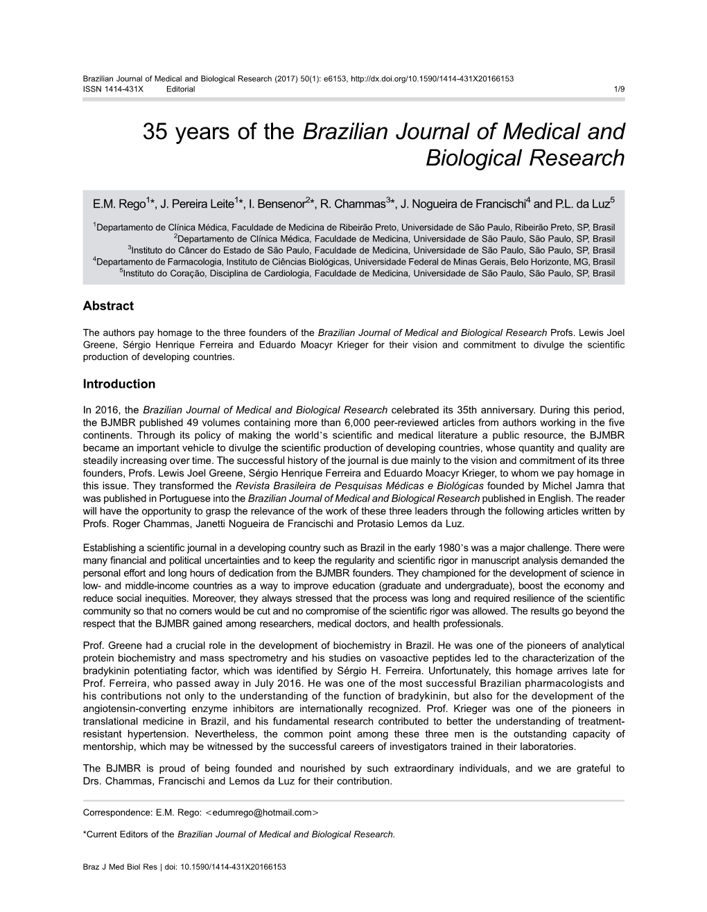 35 Years of the Brazilian Journal of Medical and Biological Research