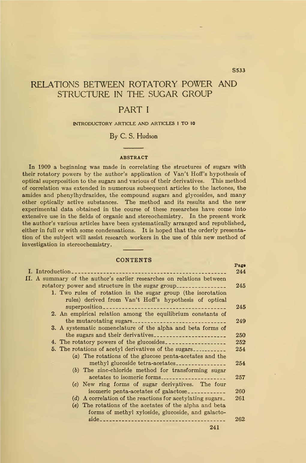 Relations Between Rotary Power and Structure in the Sugar Group. Part I