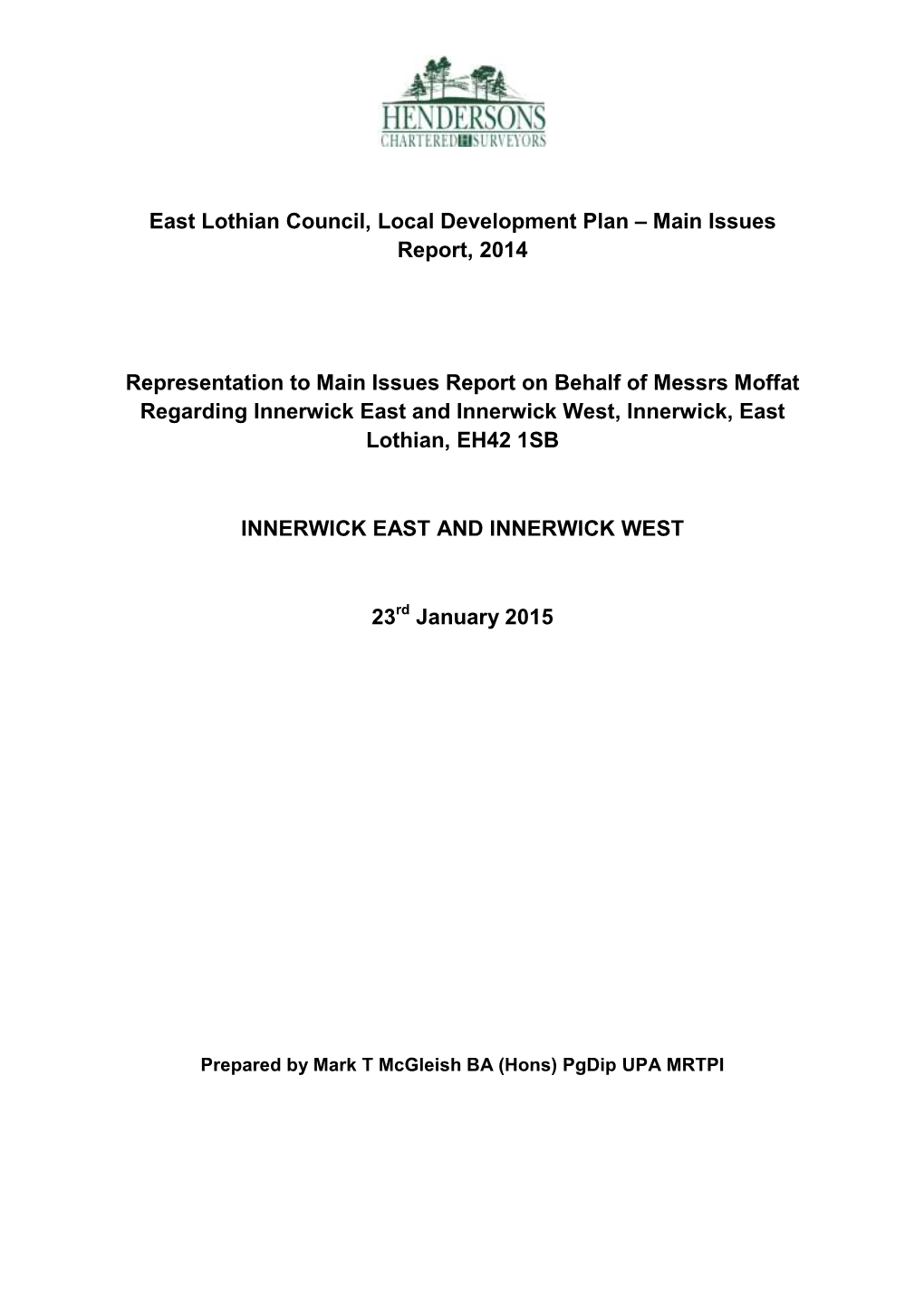 East Lothian Council, Local Development Plan – Main Issues Report, 2014