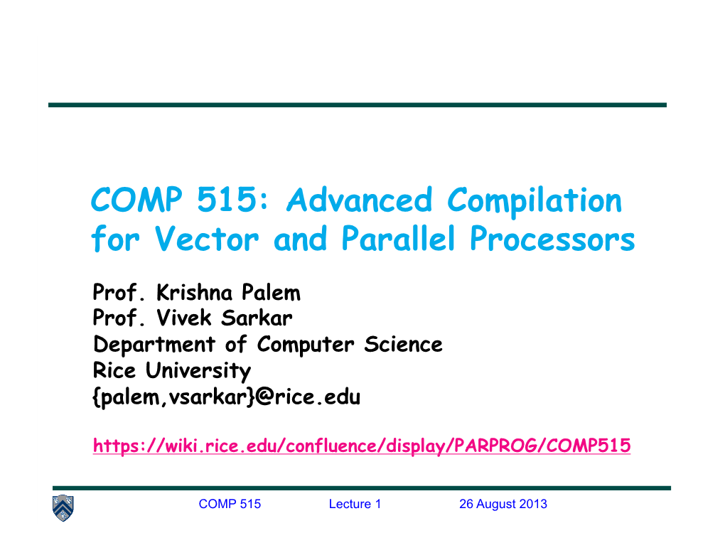 COMP 515: Advanced Compilation for Vector and Parallel Processors