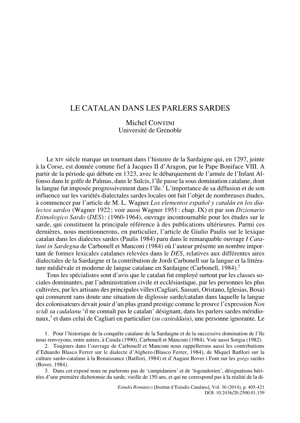 LE CATALAN DANS LES PARLERS SARDES Michel Contini Université De Grenoble