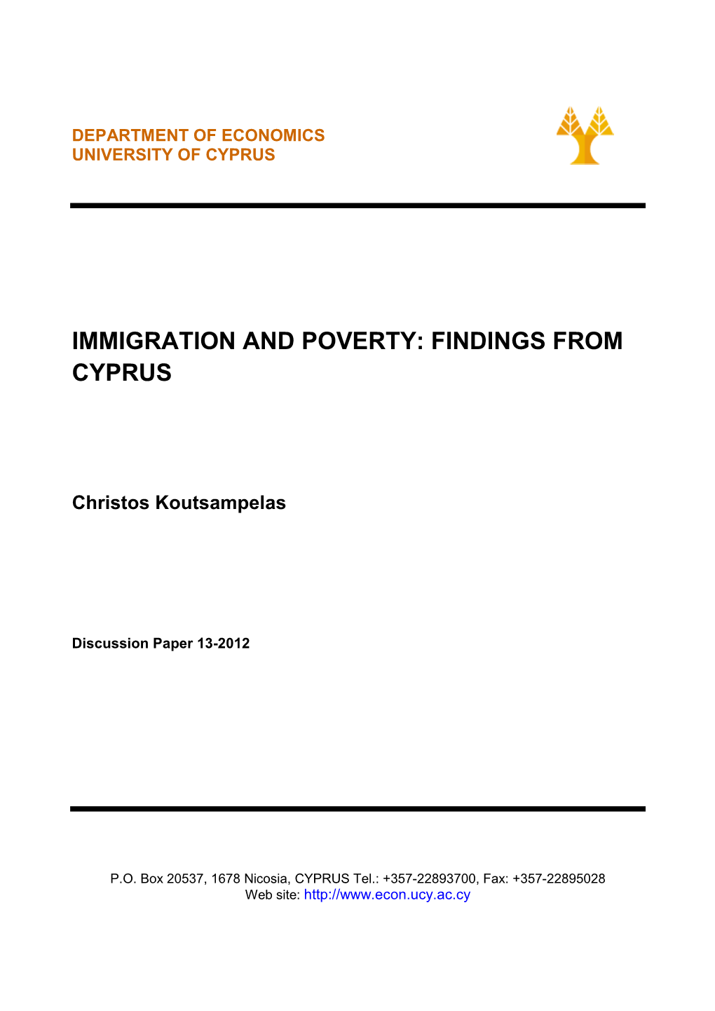 Immigration and Poverty: Findings from Cyprus