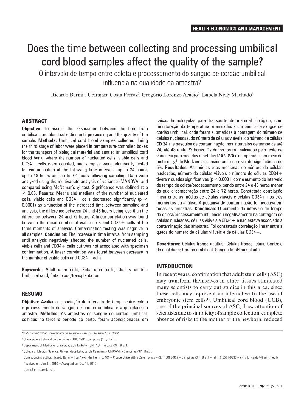 Does the Time Between Collecting and Processing Umbilical Cord Blood