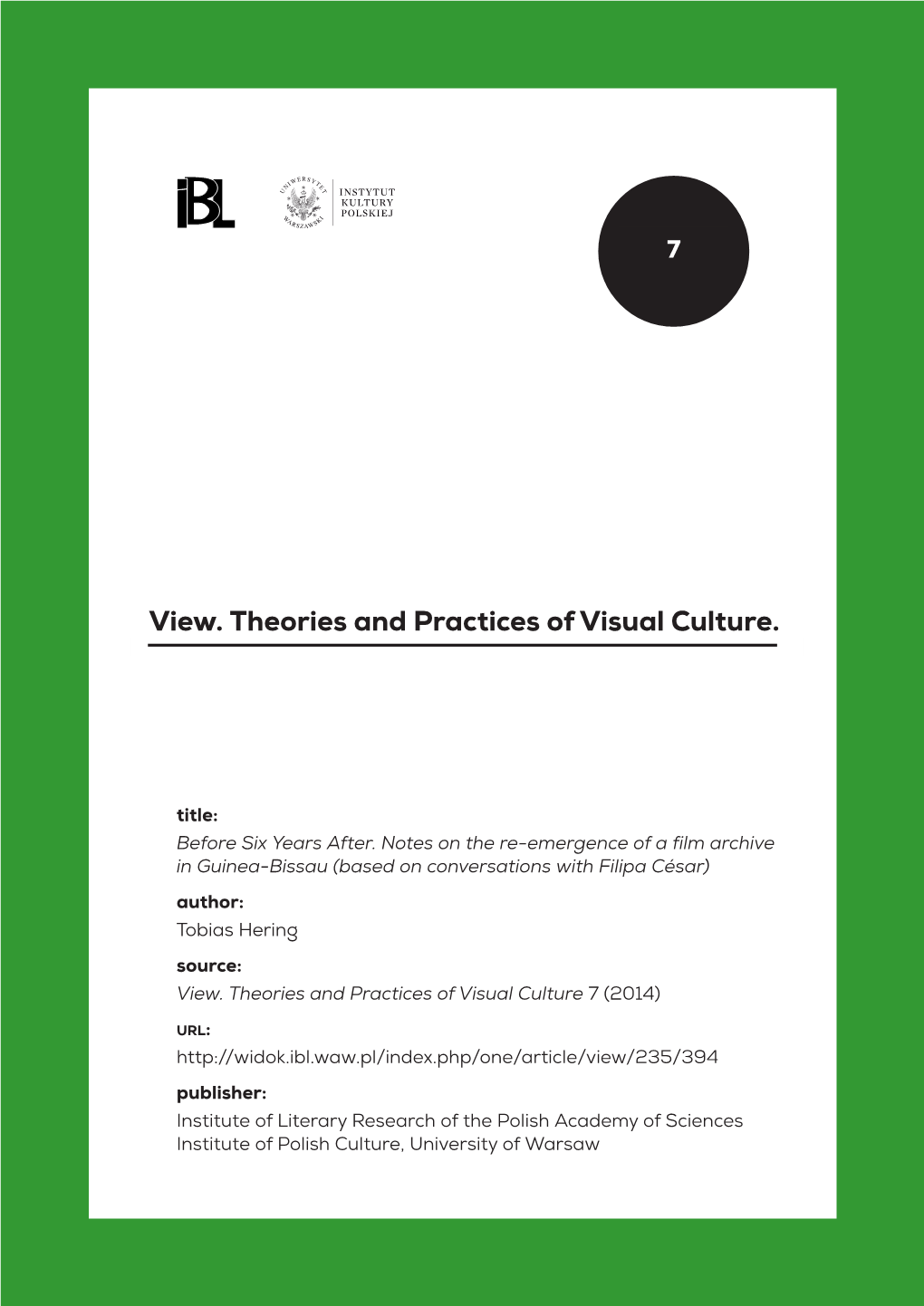 View. Theories and Practices Ofvisual Culture