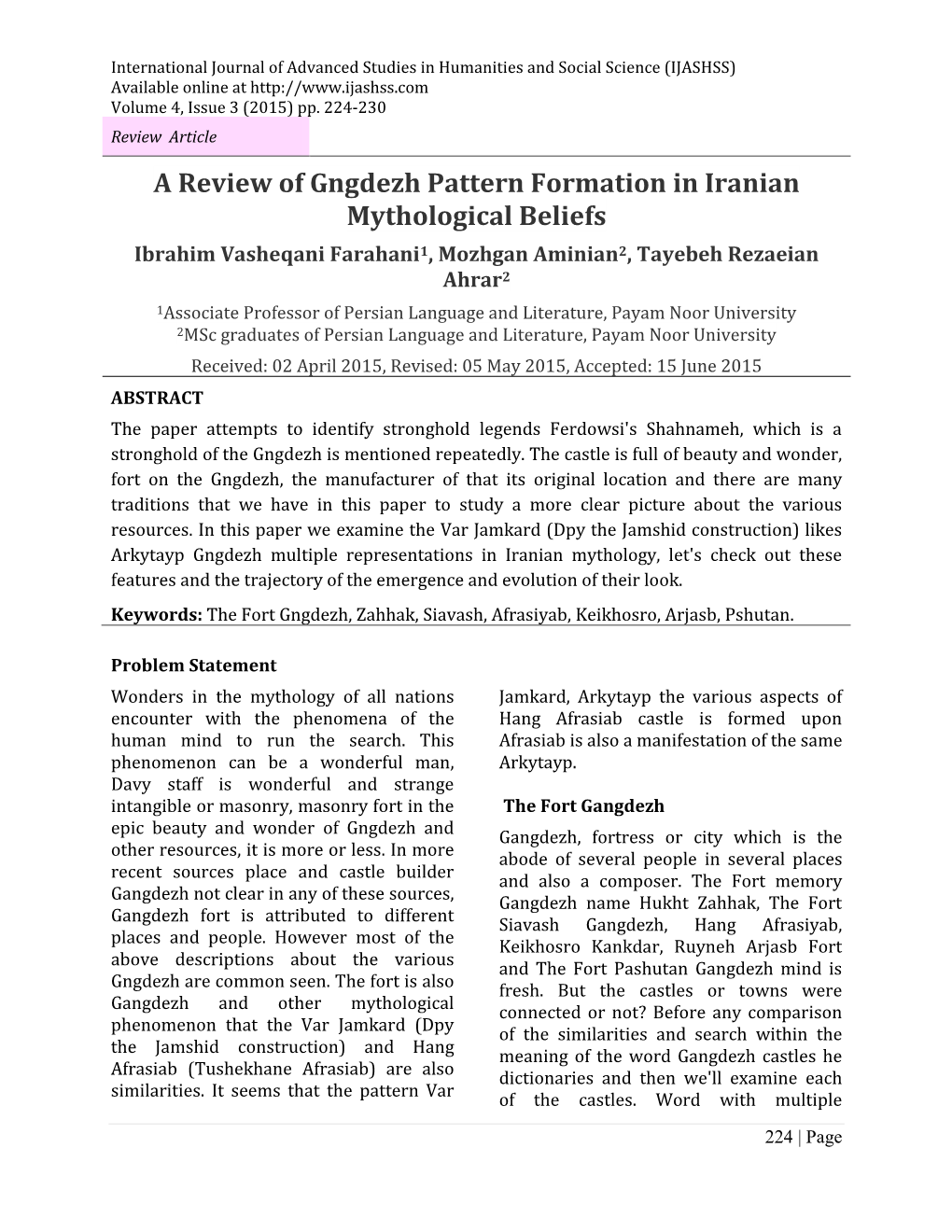 A Review of Gngdezh Pattern Formation in Iranian Mythological