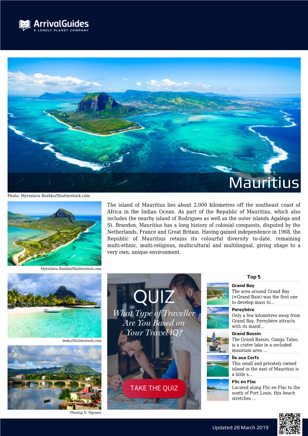 Mauritius Photo: Myroslava Bozhko/Shutterstock.Com the Island of Mauritius Lies About 2,000 Kilometres Off the Southeast Coast of Africa in the Indian Ocean