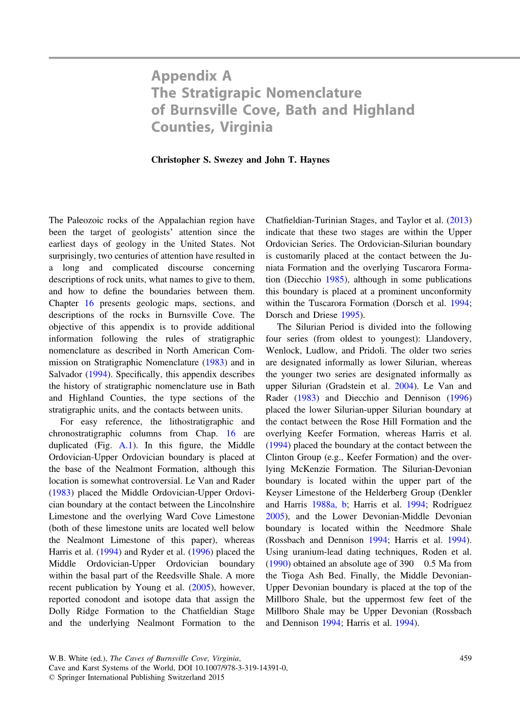 Appendix a the Stratigrapic Nomenclature of Burnsville Cove, Bath and Highland Counties, Virginia