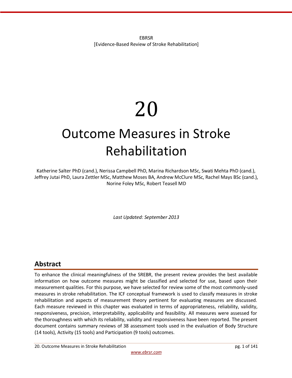 Outcome Measures in Stroke Rehabilitation