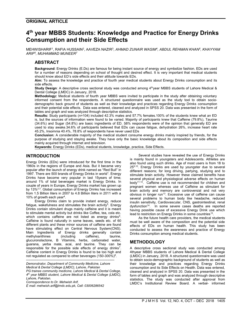 Knowledge and Practice for Energy Drinks Consumption and Side Effects