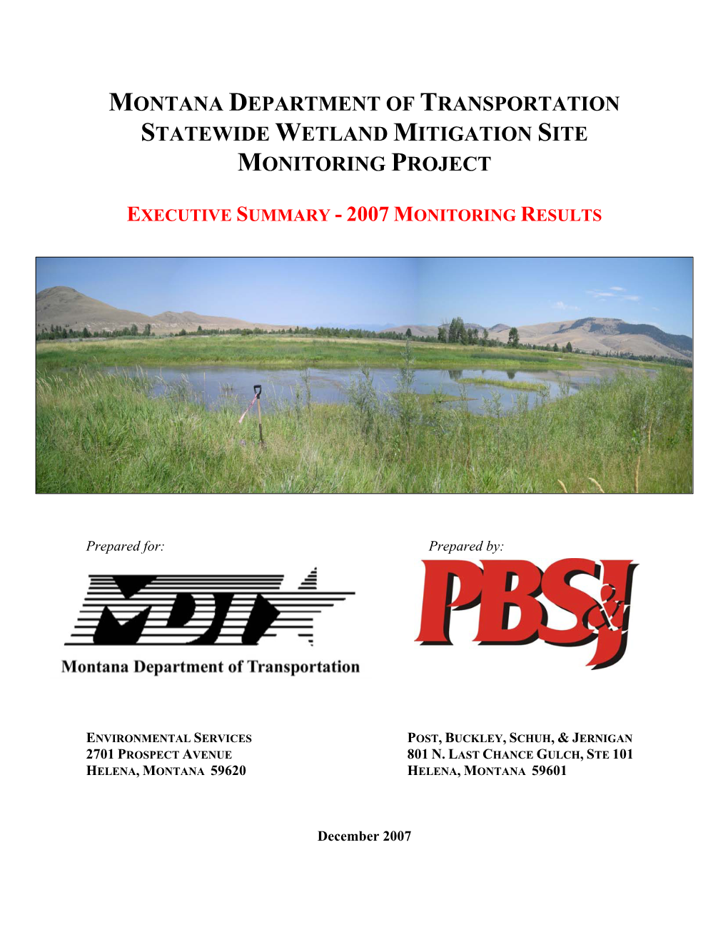 Montana Department of Transportation Statewide Wetland Mitigation Site Monitoring Project
