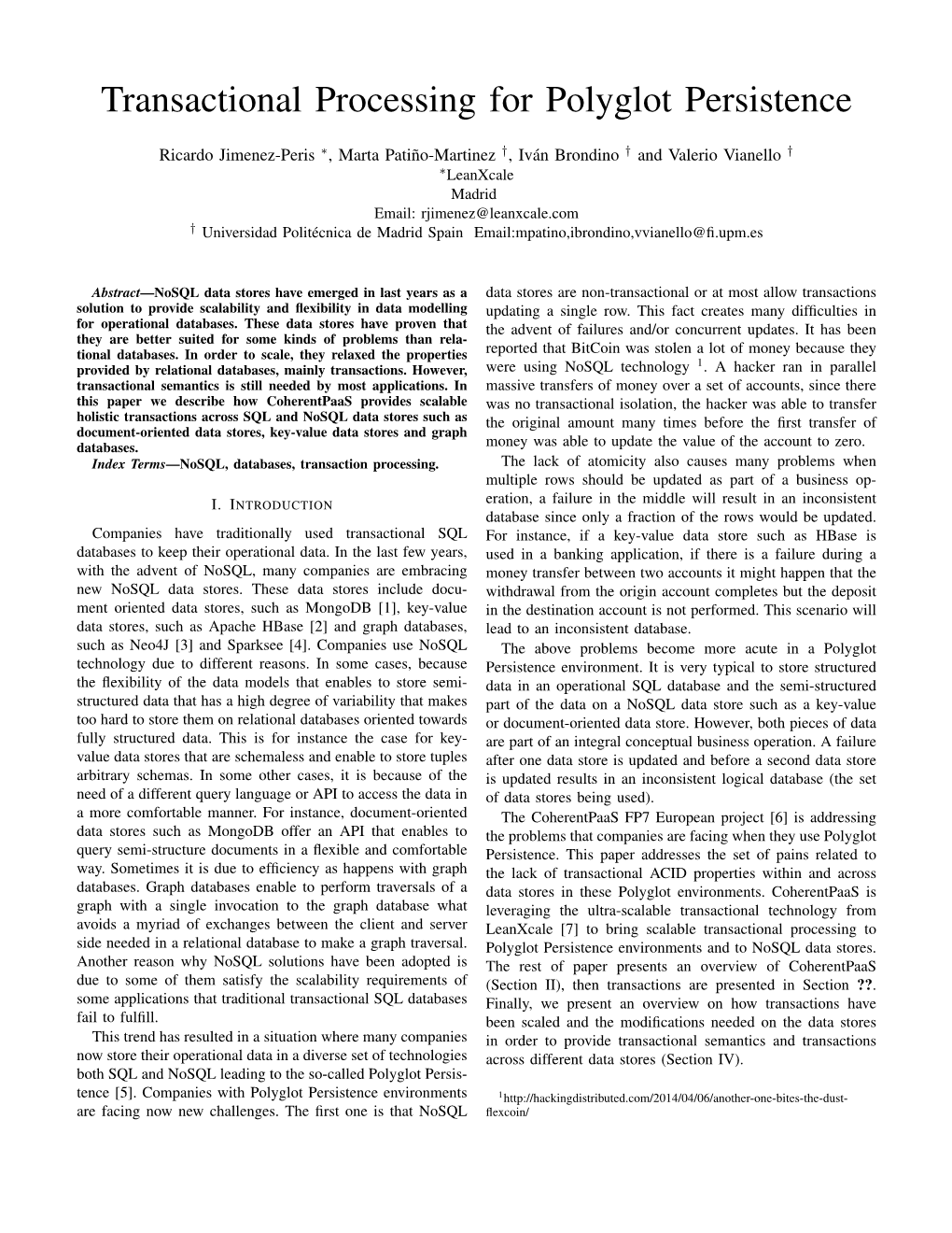 Transactional Processing for Polyglot Persistence