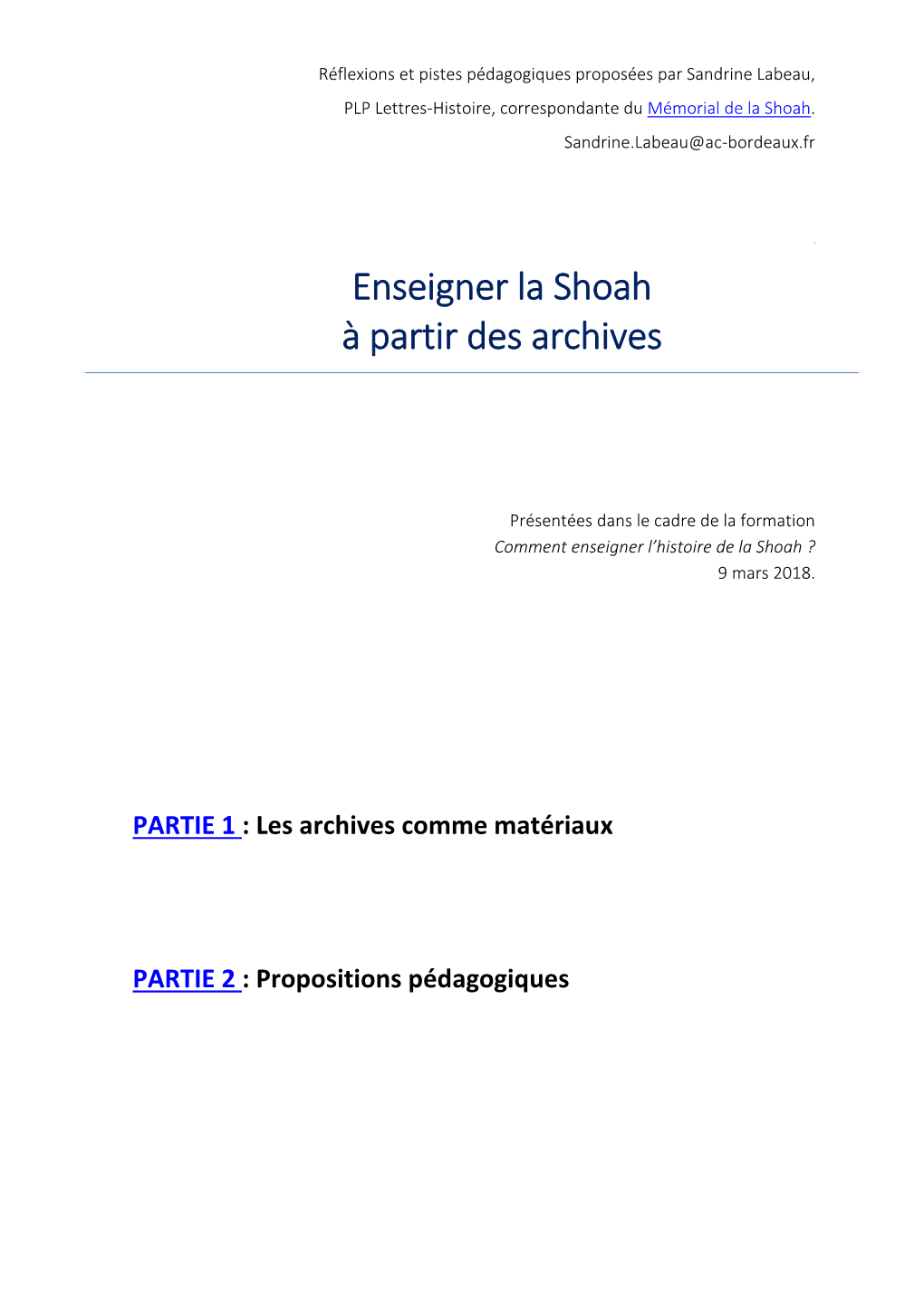 Enseigner La Shoah À Partir Des Archives