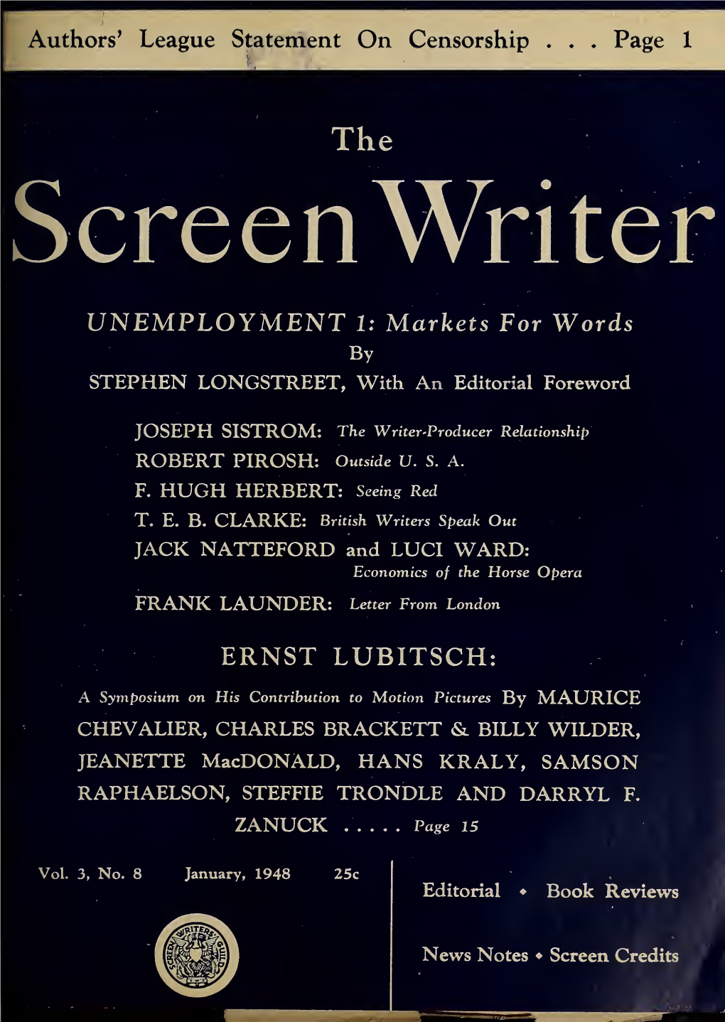 UNEMPLOYMENT 1: Markets for Words by STEPHEN LONGSTREET, with an Editorial Foreword