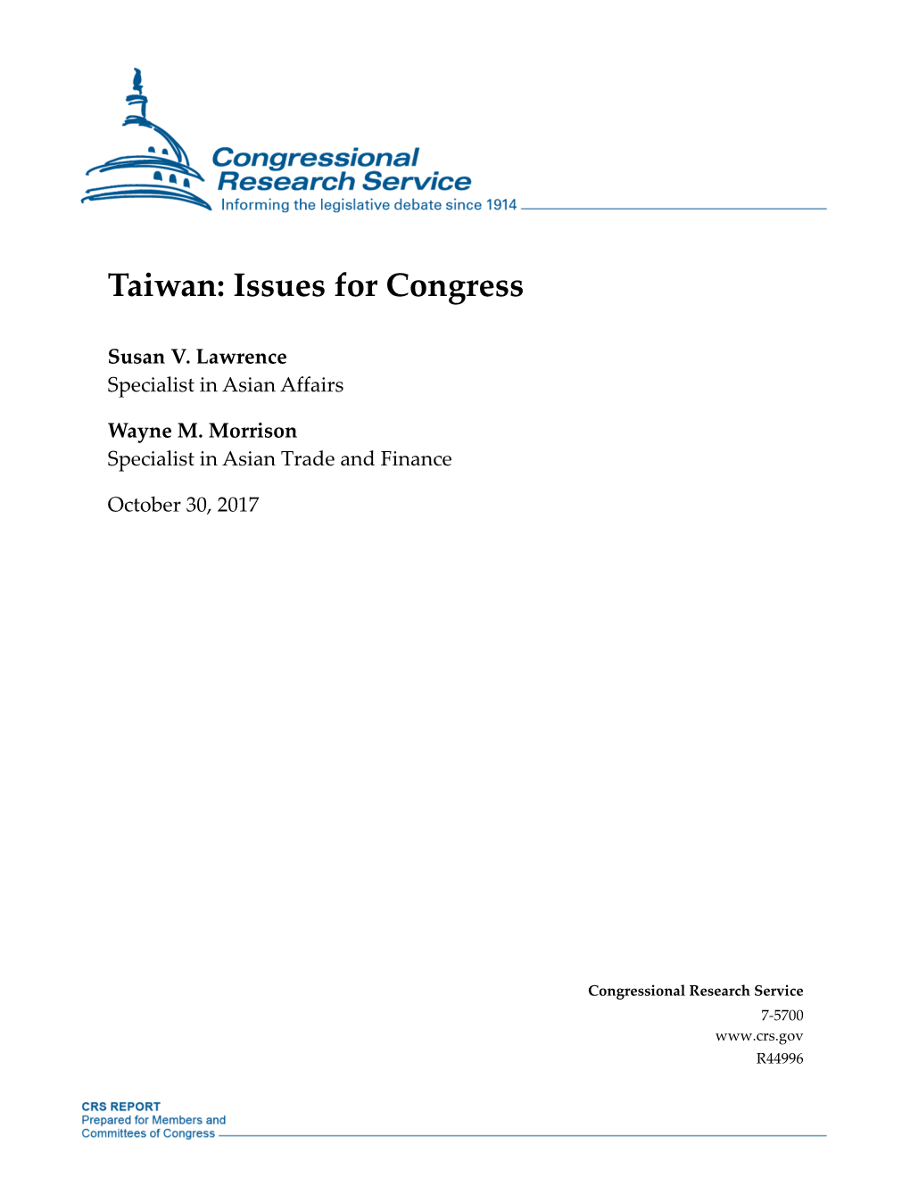 Taiwan: Issues for Congress