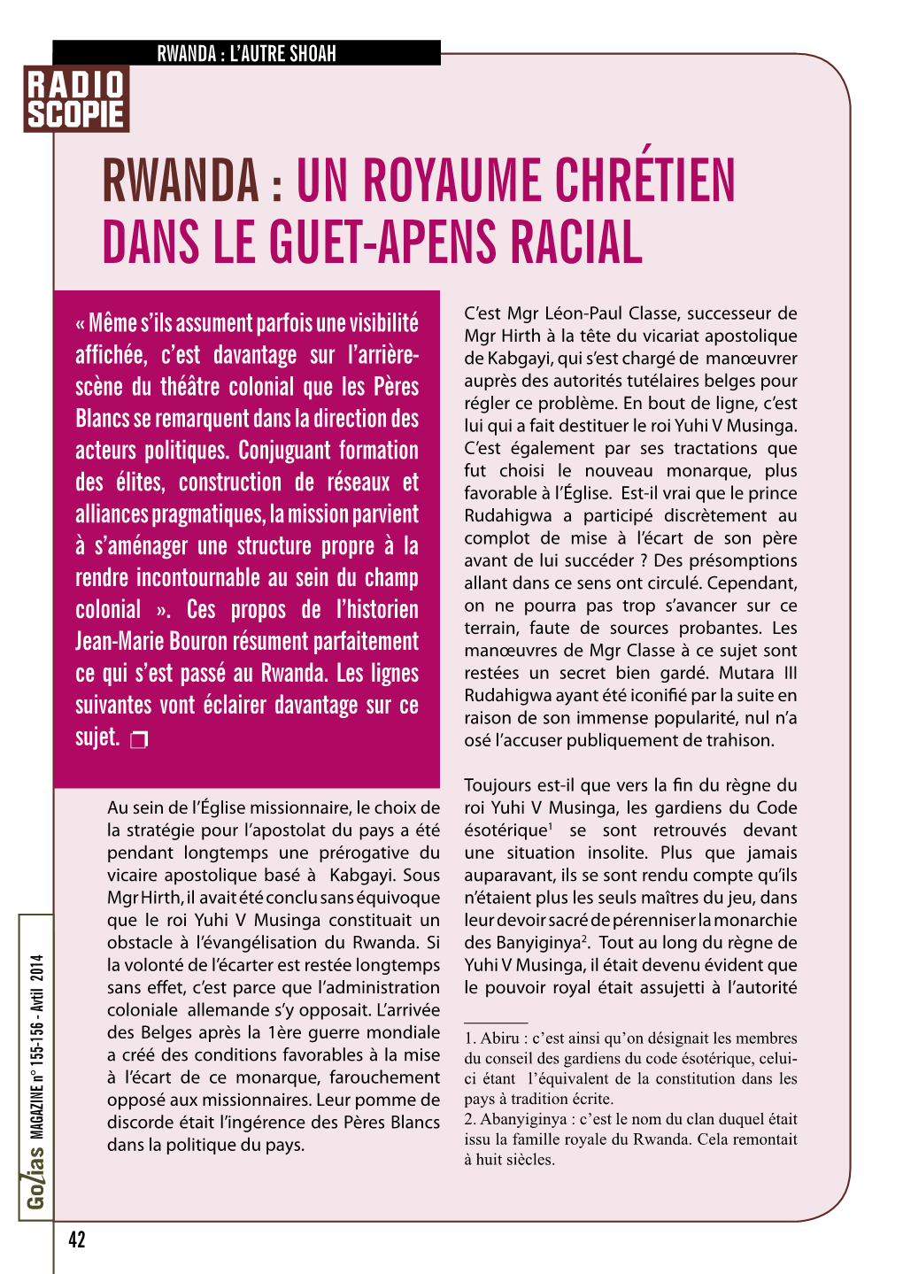 Rwanda : Un Royaume Chrétien Dans Le Guet-Apens Racial