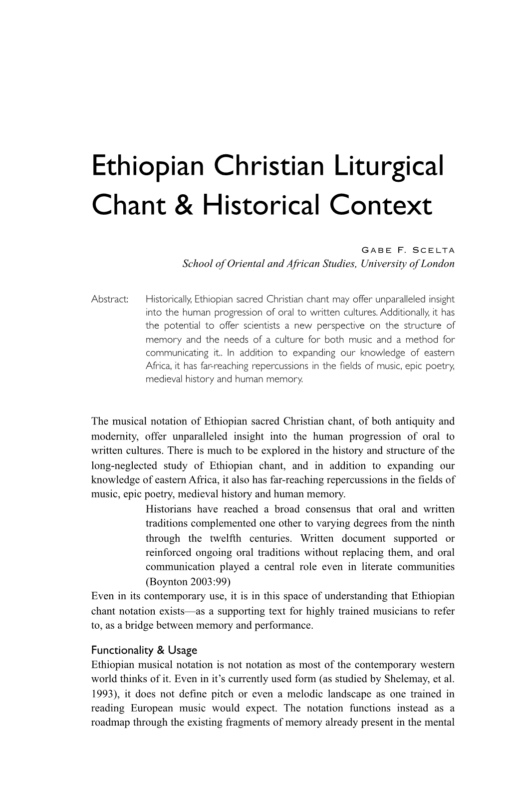 Ethiopian Christian Liturgical Chant & Historical Context