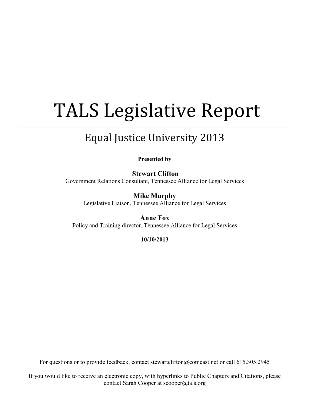 2013 Legislative Update