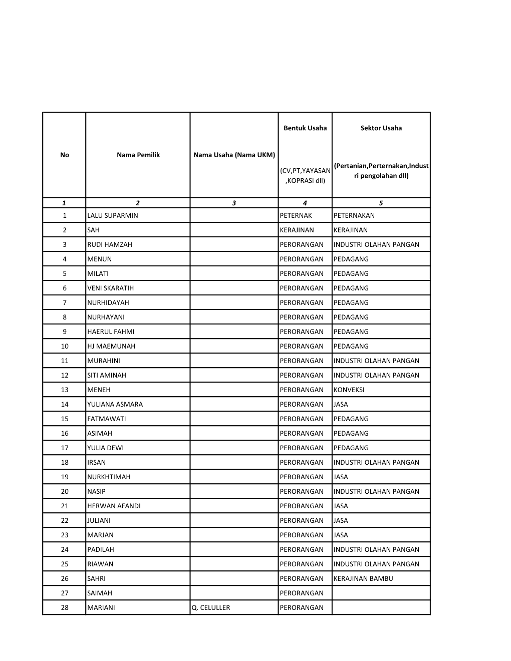 2019 Data Daftar Usaha Mikro