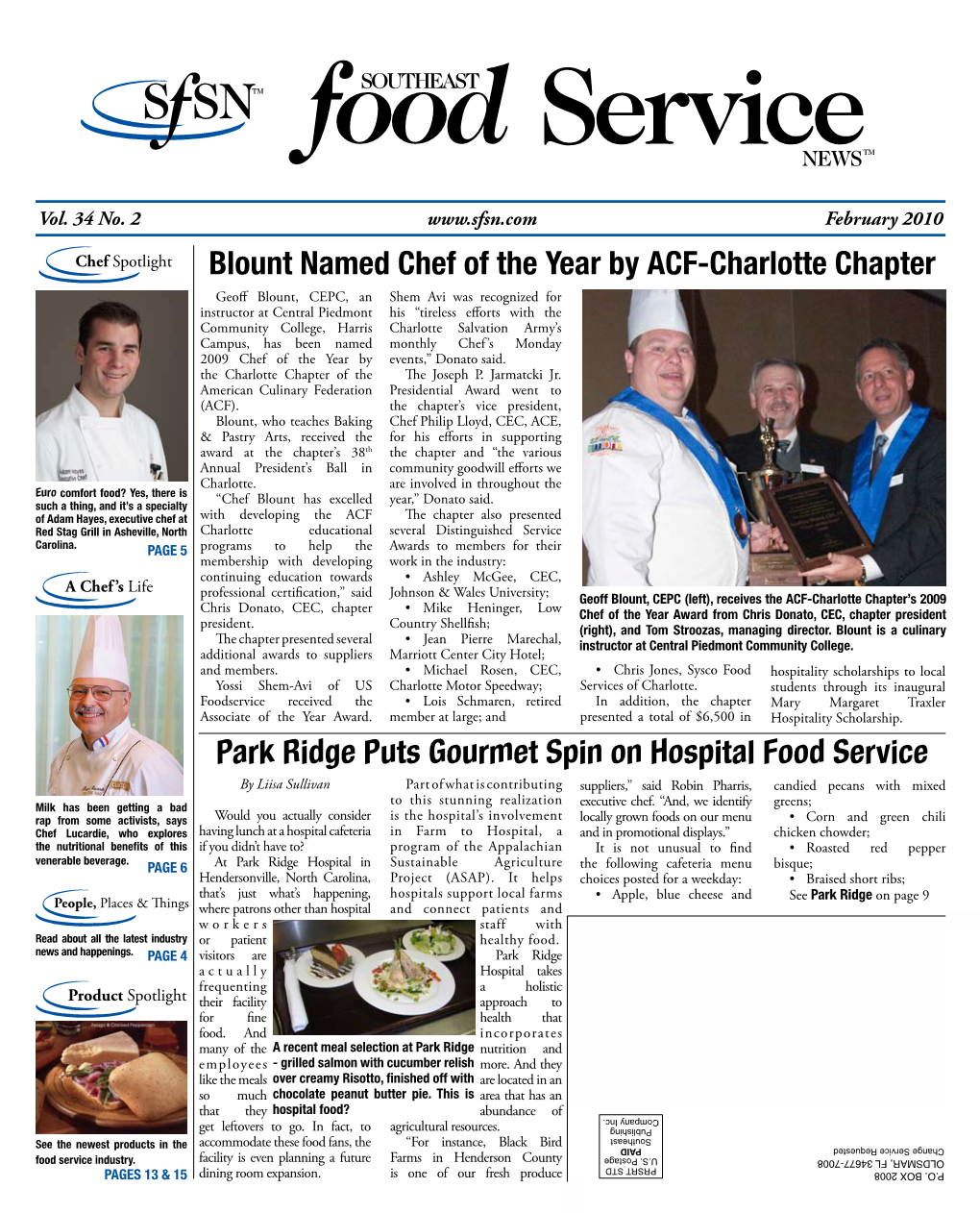 Blount Named Chef of the Year by ACF-Charlotte Chapter Park Ridge