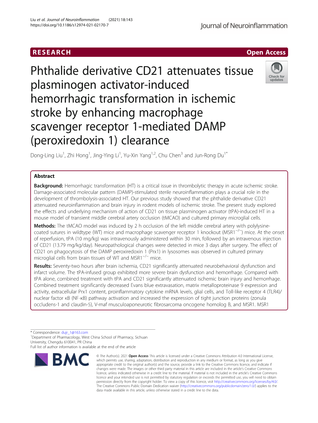 Phthalide Derivative CD21 Attenuates Tissue Plasminogen Activator