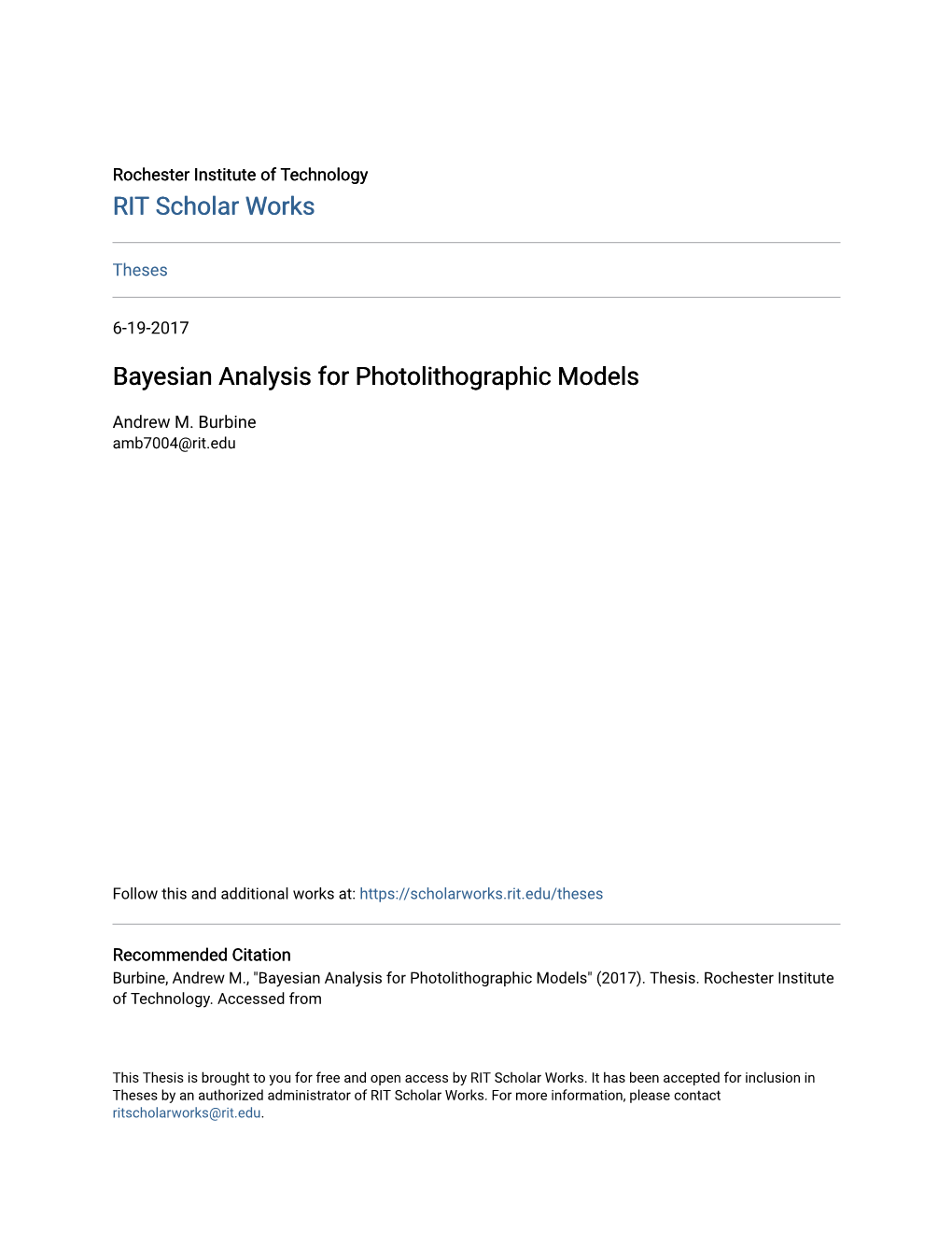 Bayesian Analysis for Photolithographic Models