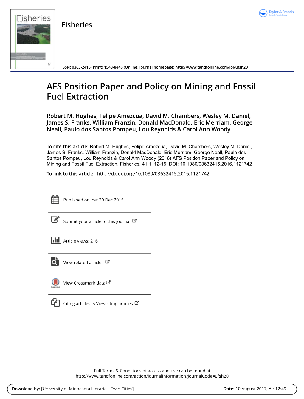 AFS Position Paper and Policy on Mining and Fossil Fuel Extraction