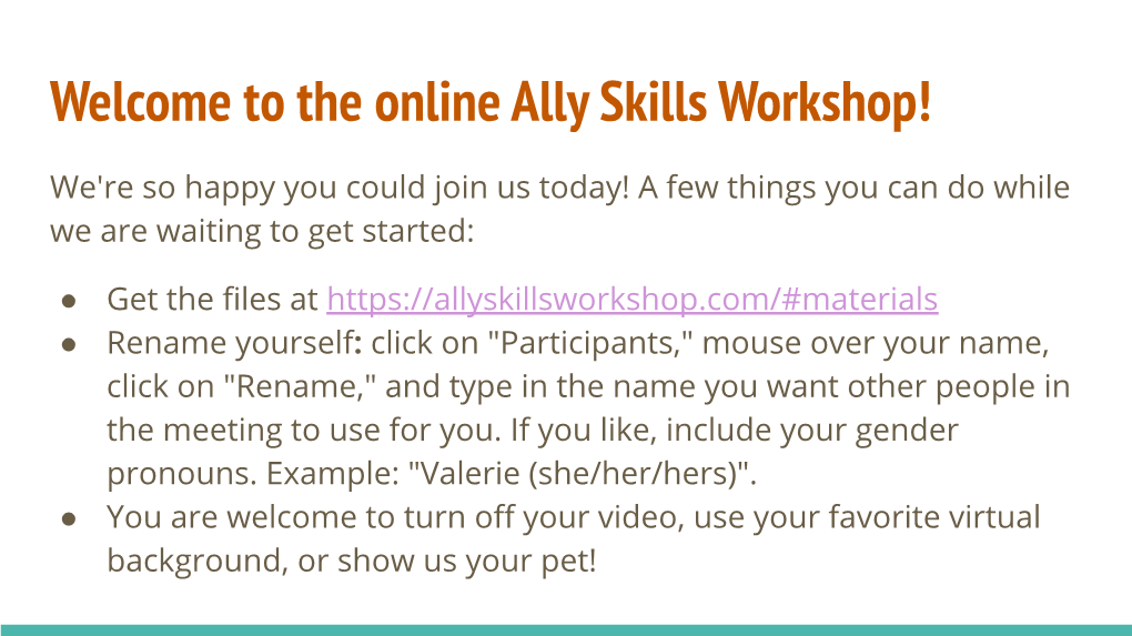 The Online Ally Skills Workshop!