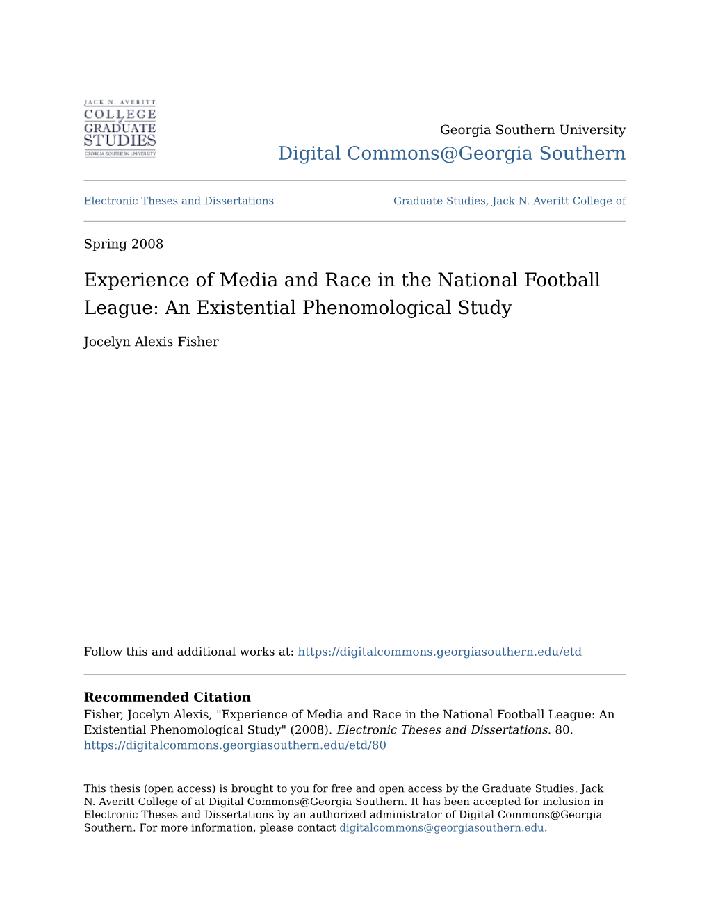 Experience of Media and Race in the National Football League: an Existential Phenomological Study