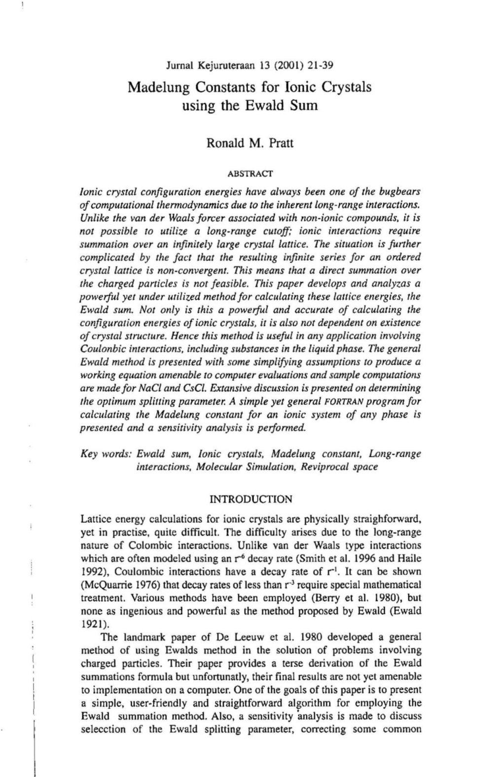 Madelung Constants for Ionic Crystals Using the Ewald Sum