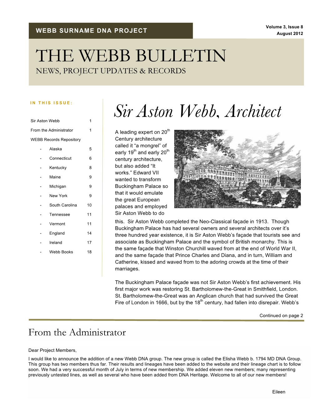 THE WEBB BULLETIN Sir Aston Webb, Architect